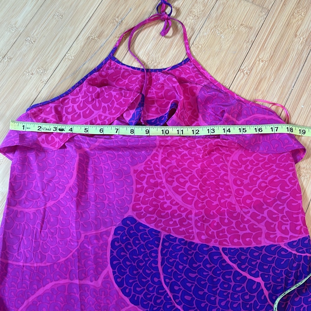 Trina Turk Hot Magenta & Purple Silk Halter Top size Medium - Picture 9 of 10